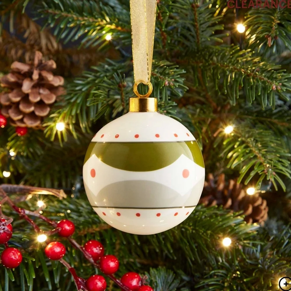 Spode Kit Kemp Ornament Geo Bauble Bone China Geometric Design White Green NWT - Picture 12 of 12